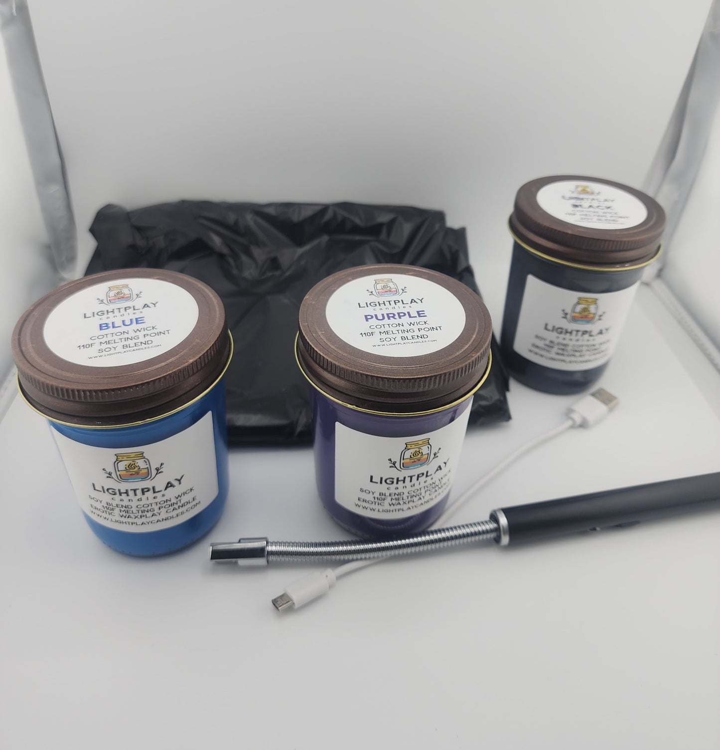 Wax play candle set blue black purple