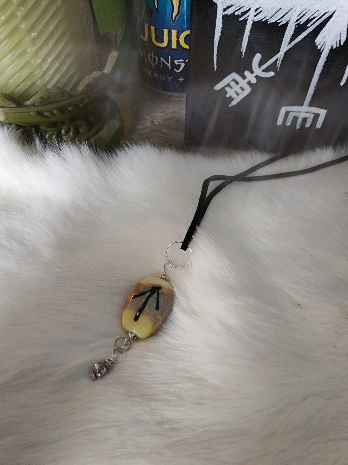 Teiwaz and Algiz Lampwork glass necklace