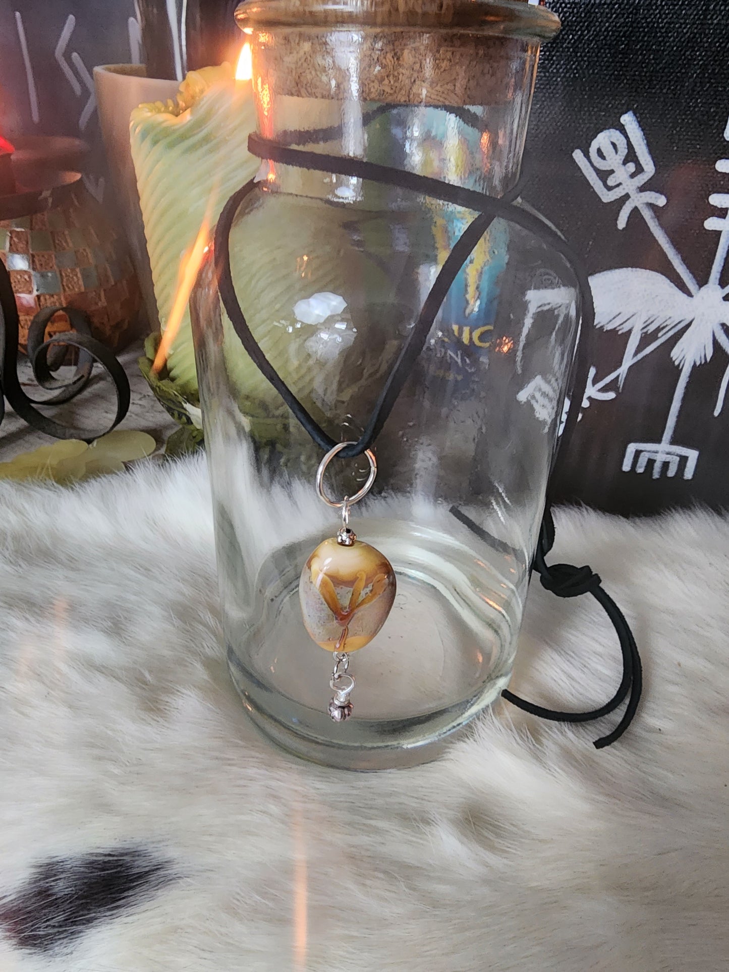 Teiwaz and Algiz Lampwork glass necklace