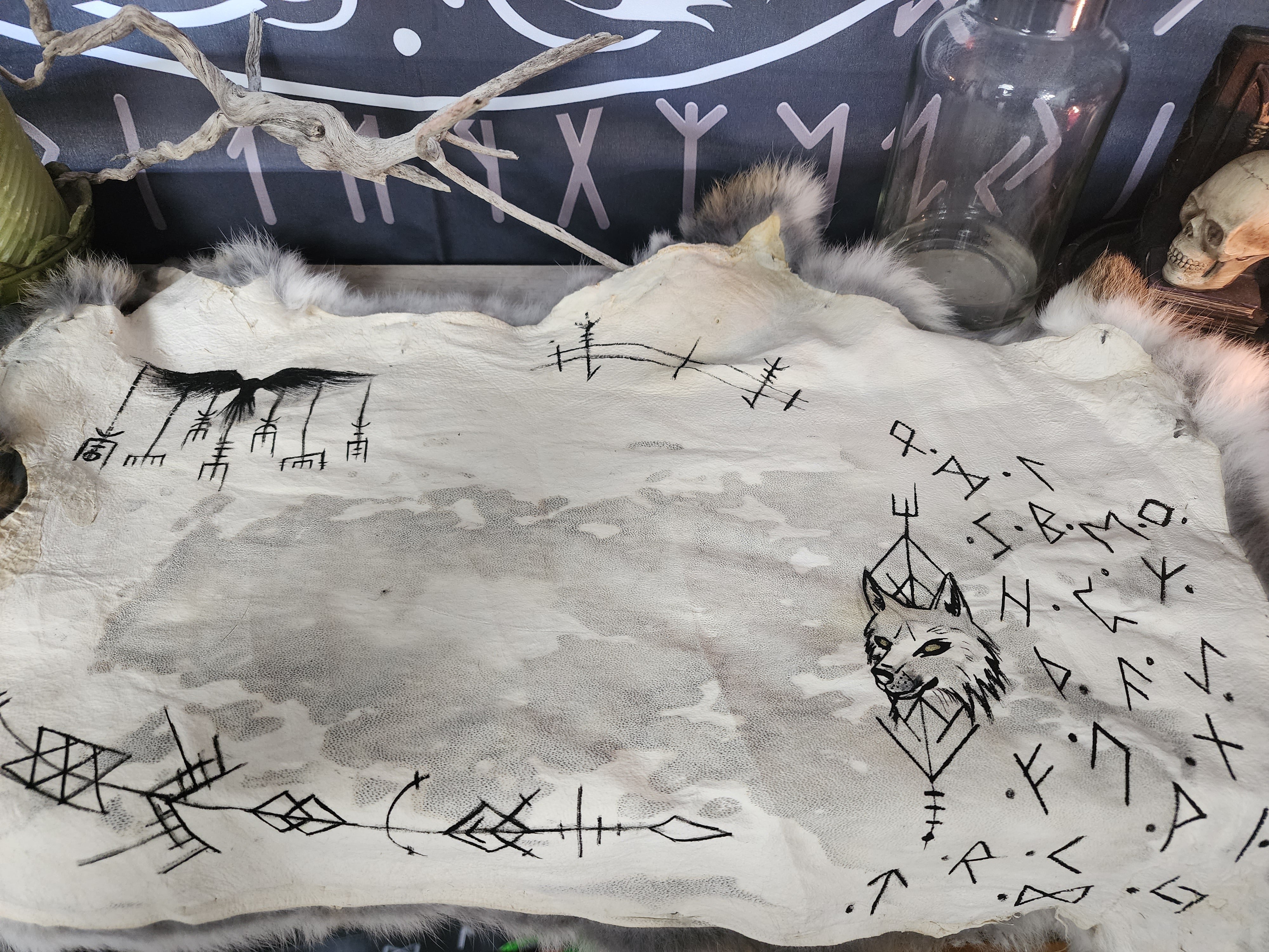 Wolf and raven rabbit hide Altar Cloth – SN Dabson Art