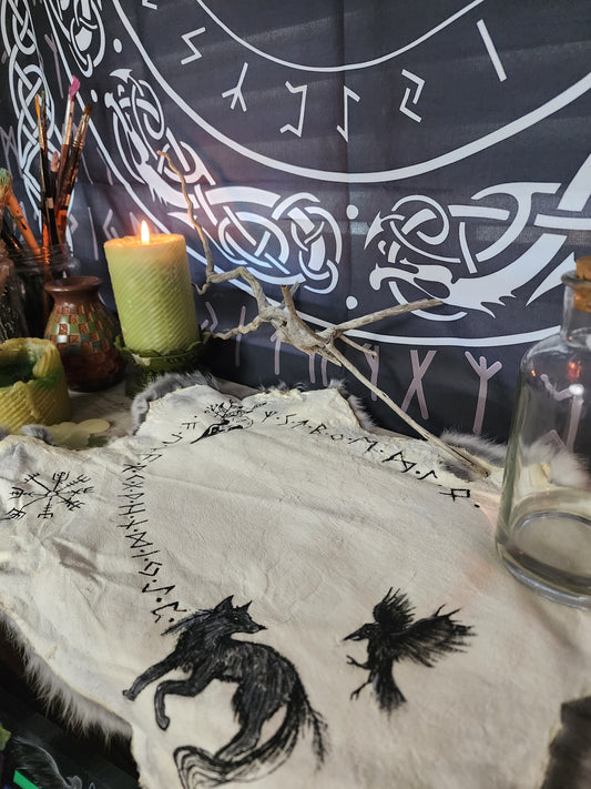 Fox and raven rabbit hide Altar Cloth