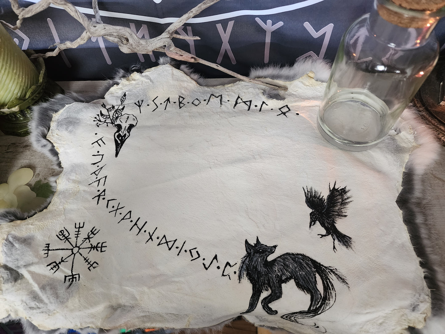 Fox and raven rabbit hide Altar Cloth