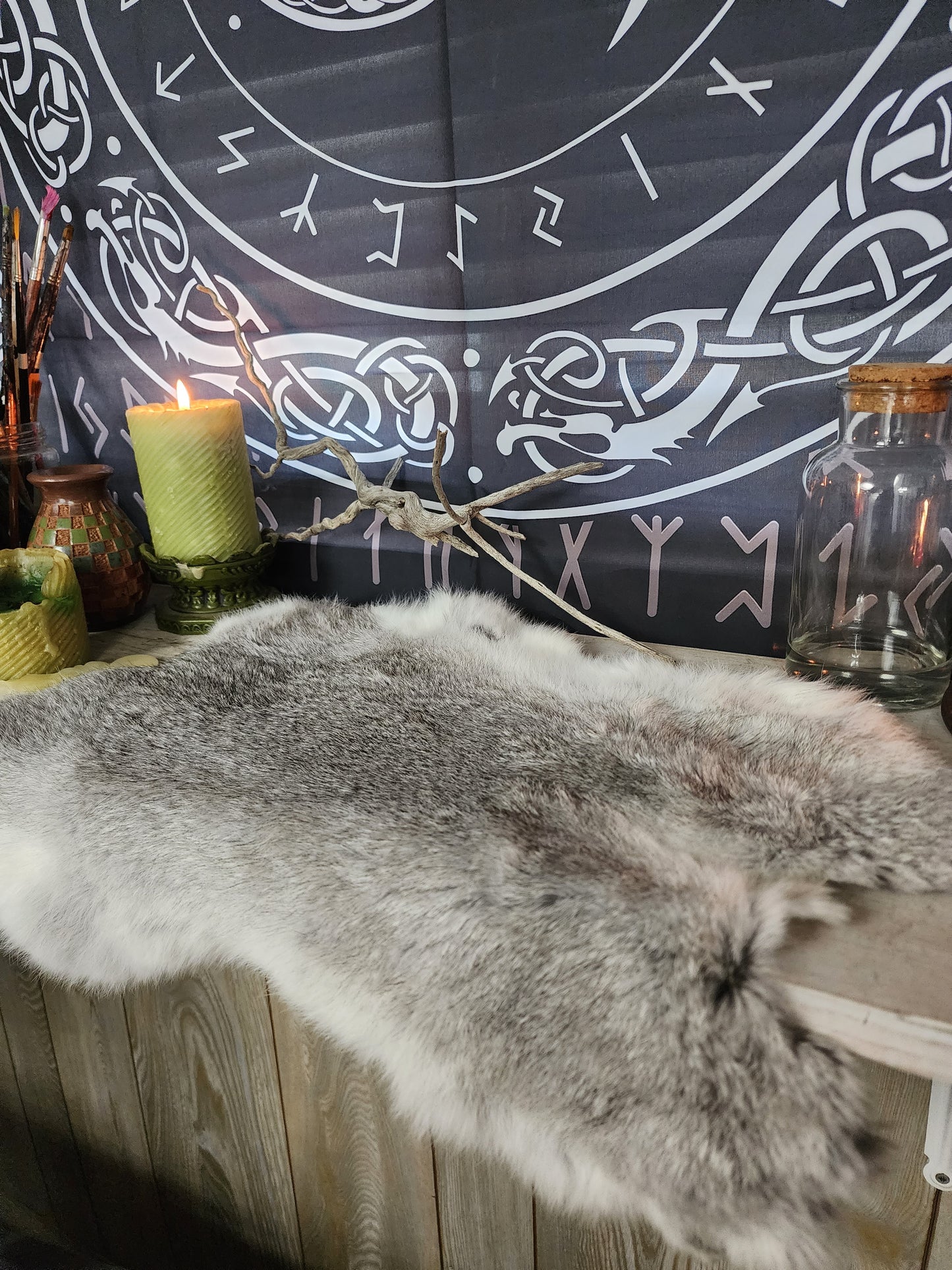 Fox and raven rabbit hide Altar Cloth