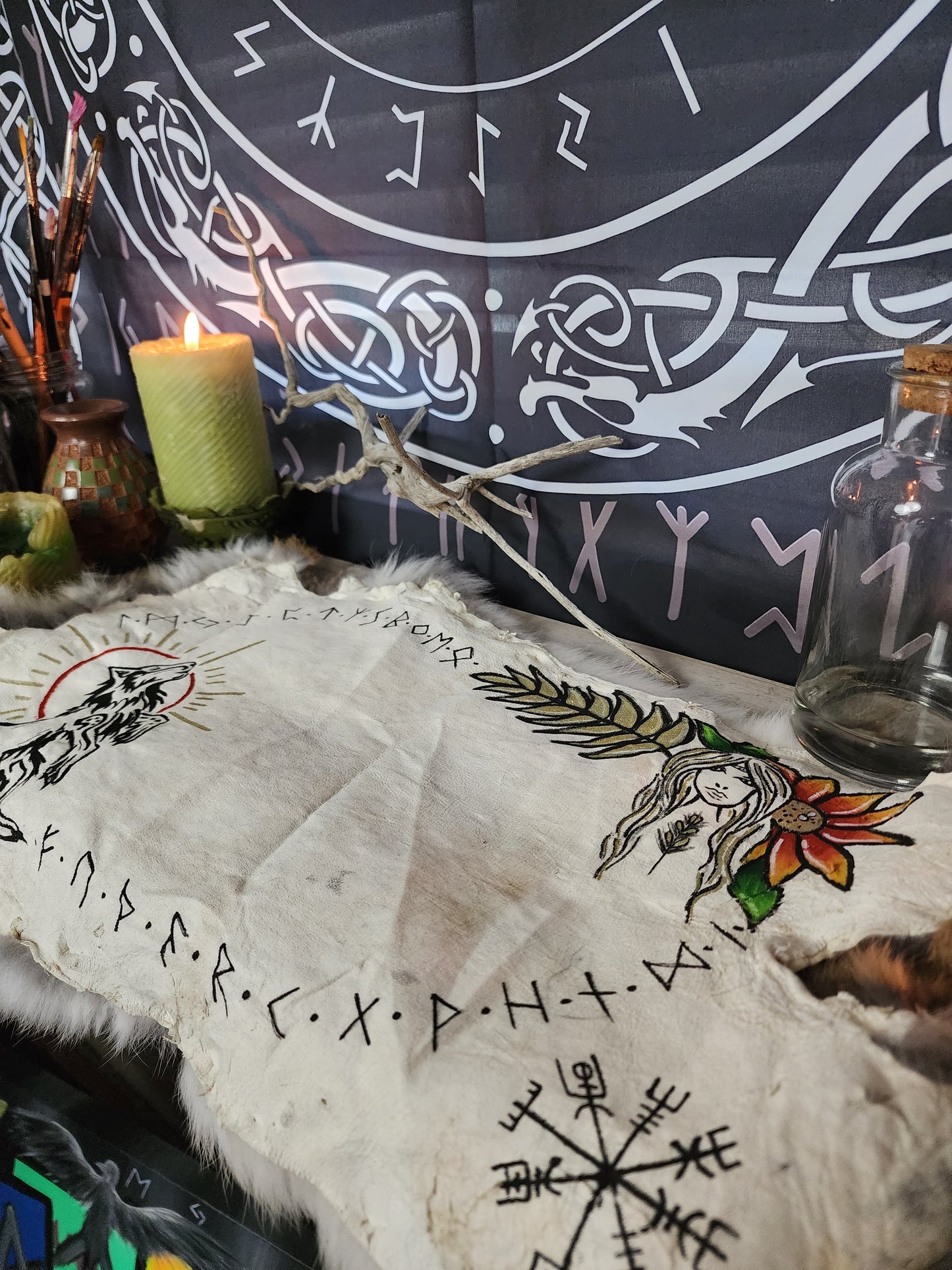 Sif and Fenrir rabbit hide Altar Cloth